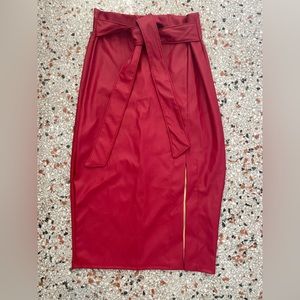 RED VEGAN Leather Pencil Skirt